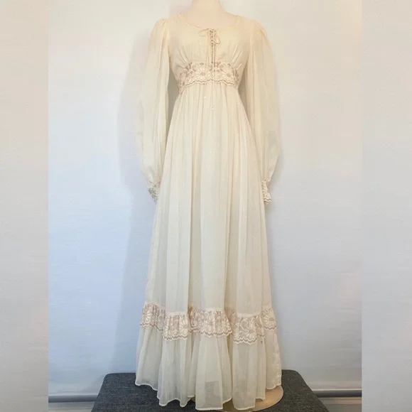 🌺SOLD🌺 Gunne Sax 70s 80s Prairie Corset Wedding Boho Maxi Gown Dress 11 - Picture 9 of 13